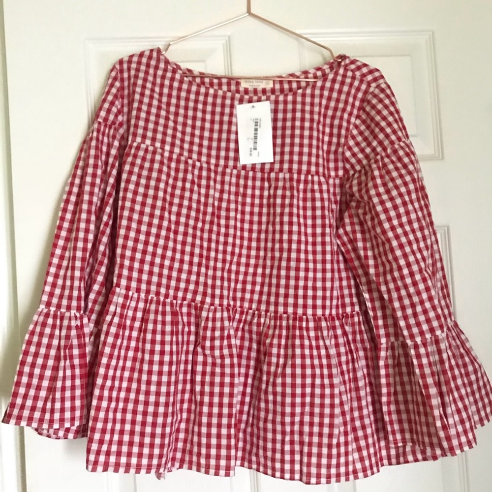 NWT Gingham Blouse and embroidered jeans